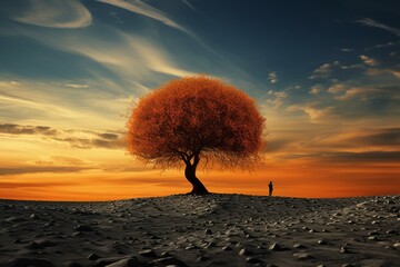 One lonely orange tree. Generative AI