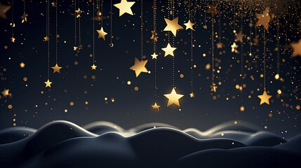 Captivating sky backdrop filled with golden stars and confetti, perfect for festive events and marketing materials