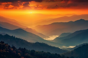 Mountains sunset. Generative AI