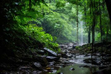 Tropical Paradise: Lush Jungle and Rainfall