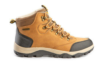 yellow winter boots for walking and hiking isolated.