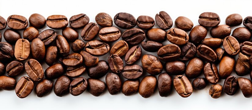 Coffee beans texture on white background with space for text macro