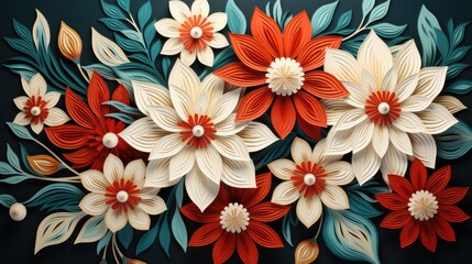 floral pattern, Beautiful abstract white and red floral wallpaper design, generative ai