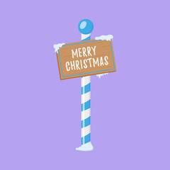 Set of Cute Collection North Pole Signboards and Christmas Wooden Street Signs in Snow, Winter Pointers with Garlands, Snow and Striped Poles. Winter Holiday, Xmas Banners. Cartoon Vector Illustration
