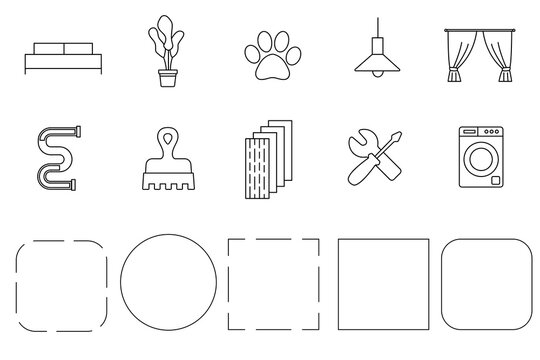 Line icons for websites, household goods, plumbing, set of frames, line illustration