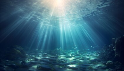 Fototapeta na wymiar Deep Sea Serenity: A mesmerizing underwater world with ethereal light reflections