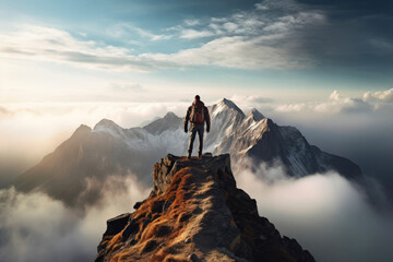 Above the Clouds: A Powerful Presence on the Peak - obrazy, fototapety, plakaty