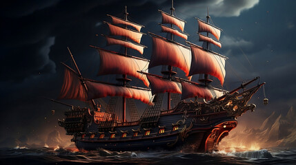photograph of a pirate ship, Digital art - Generative AI