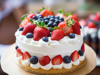 sponge cake with berries, strawberry blueberry