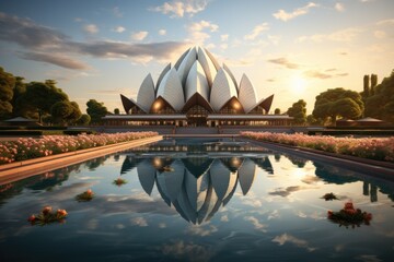 The Lotus Temple, located in New Delhi, India, is a Bahai House of Worship - obrazy, fototapety, plakaty