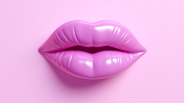Full lips icon, for cosmetics, lip filler or surgery. Purple lips against a pink background