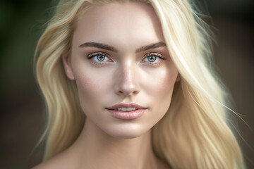 Fototapeta premium Ethereal Elegance: The Exquisite Charm of a Blue-Eyed Beauty with Timeless Grace and Glamour. ai generative
