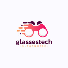 Binoculars tech logo design vector.