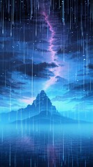 Fototapeta premium Glitchy digital rain pouring from a fractured sky. .