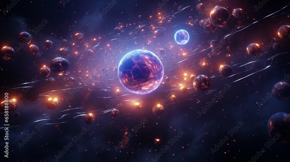Poster glowing orbs floating in a cosmic void in .