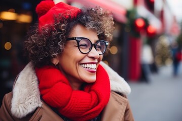 Portrait of a beautiful african american woman wearing red scarf and glasses