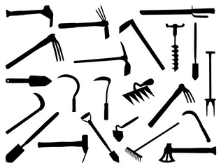 Digging tools silhouette vector art white background