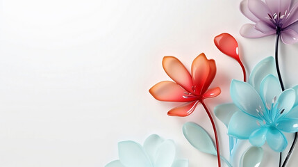 Template design banner with glass flower decoration. Spring and summer floral background.  Copy space. Blossom decoration.