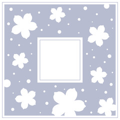 The frame is wide, pale blue with white flowers, circles for a small photo or small text