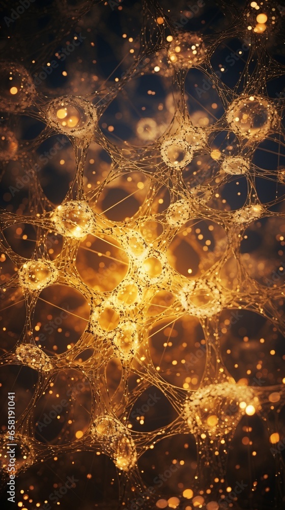 Poster intricate web of glowing threads creating a hypnotic network of light .