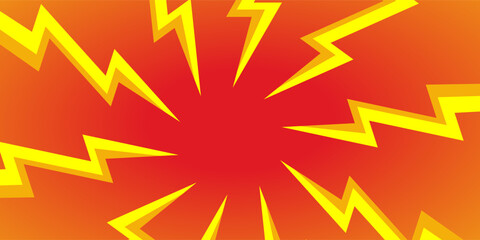 Comic yellow and red explosion with a red background. It's perfect for designs that need a burst of energy and excitement, such as event flyers or promotional materials. 