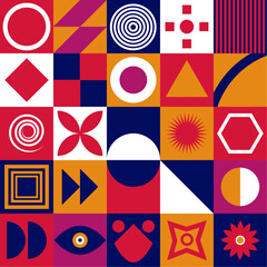 Neo geo seamless geometric pattern design with circles and shapes