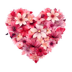 A bouquet of flowers in the shape of a heart. Romantic illustration for Valentine's day.