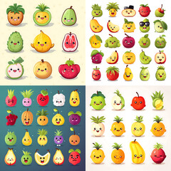 set of vegetable illustration of kawaii   ,ai generated 