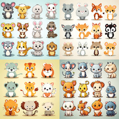 illustrations set of animals sticker  ,ai generated 