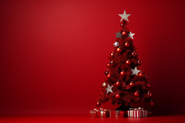 Fototapeta na wymiar illustration of christmas tree on red background Created with Generative AI