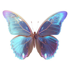 hologram beautiful fantasy blue butterfly, white bakground