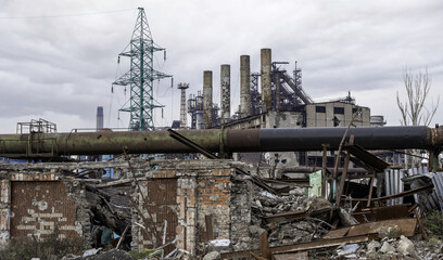 destroyed buildings of the workshop of the Azovstal plant in Mariupol Ukraine