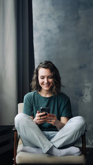 Digital Lifestyle: Young Woman Engages in Communication and Productivity Through Smartphone in the Comfort of Home. A Blend of Study, Work, and Connection in the Digital Age.