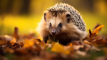 Fototapeta premium illustration of hedgehog in the autumn forest. Created with Generative AI