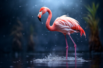 illustration of pink flamingo in the water. Created with Generative AI