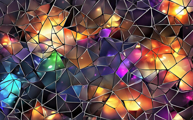 Geometric stained glass multicolored background. Illustration imitating stained glass. Multicolored geometric pattern background. Generative AI