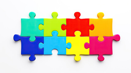 Obraz premium Colorful puzzle pieces are connected together on white background