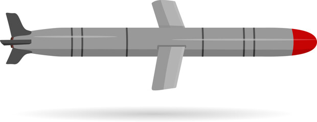 Military cruise missile on isolated white background. Supersonic missile weapons. Bombardment. Armament. Vector illustration.