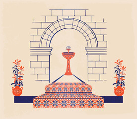 Abstract architecture posters simple geometric. Moroccan contemporary abstract geometric. Islamic arabian oriental style windows, doors, stairs and arches poster set mid century vector image.