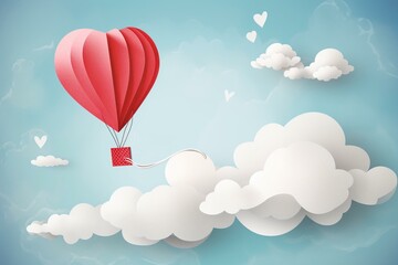 Illustration of a balloon carrying a love letter, floating amidst clouds. Generative AI