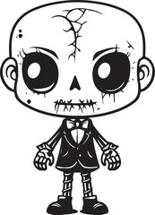 Cartoon skeleton miniature character vector Halloween element silhouette isolated on white background skeleton icon 