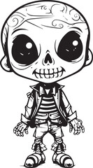 Cartoon skeleton miniature character vector Halloween element silhouette isolated on white background skeleton icon 