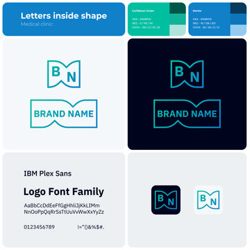 2D medical clinic logo with brand name. Brand name icon. Visual identity. Editable template with IBM plex sans font. Suitable for healthcare, medical facility and hospital.
