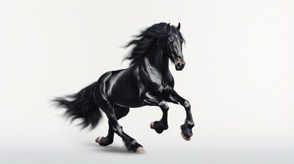 A black horse running against a white background Ai generated art