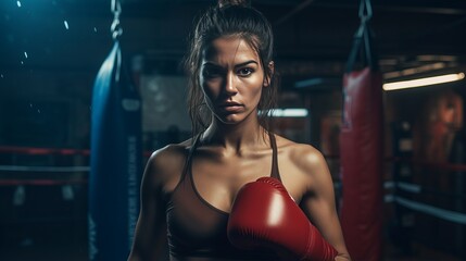Young woman boxing training in the gym on exercise day - obrazy, fototapety, plakaty