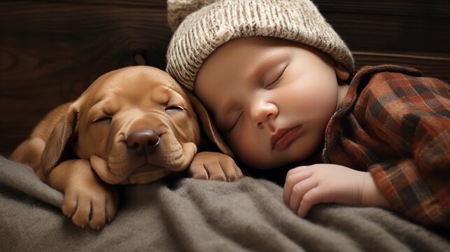 Baby sleeping with a puppy