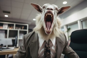 donkey in a business suit in the office. - obrazy, fototapety, plakaty