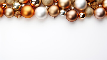 Christmas decorations. White background, space for text.