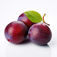 Fototapeta premium Fresh Plums on a white background, Generative AI
