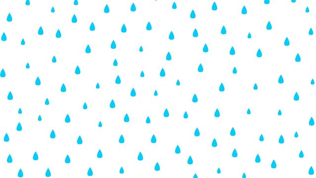 Animated blue raindrops falling from above. It's raining. Looped video. Vector illustration isolated on white background.
